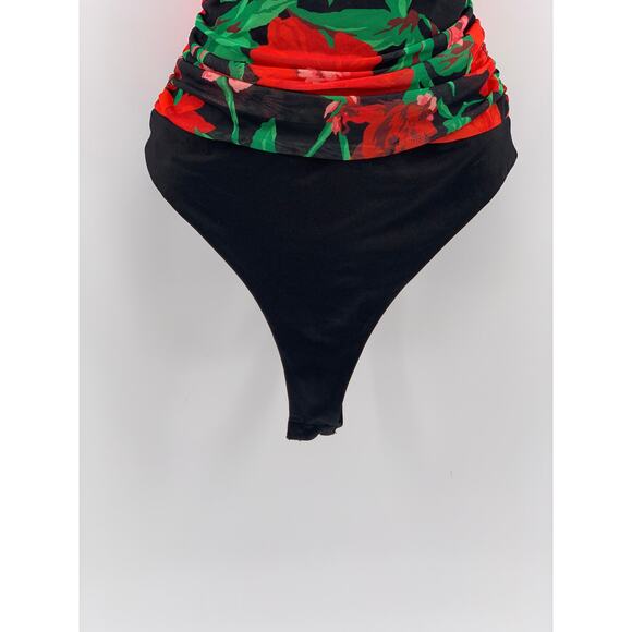 AFRM Women'S Black-Red Floral Delos One-Shoulder Cutout One-Piece Bodysuit SZ XS - Picture 8 of 10